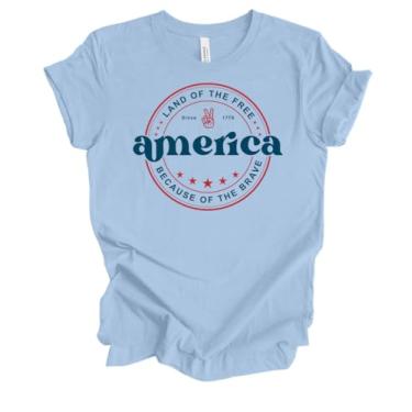 Imagem de Trenz Shirt Company Camiseta feminina de manga curta America Land of The Free Circle, Azul bebê, P