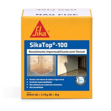 Imagem de SIKA Sikatop 100, revestimento impermeável de alta aderência e de fácil aplicação, Cinza, Caixa 4Kg