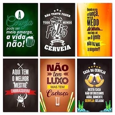 Imagem de Kit Placas Quadros Frases Bar Cervejas Mdf 6 pçs 20x30 cm