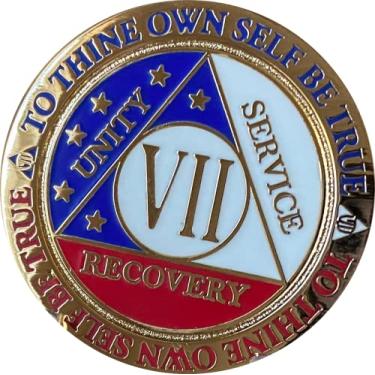 Imagem de 7 Anos AA Medalhão Reflex Vermelho Branco Azul Patriótico Banhado a Ouro Estrelas Chip Cor