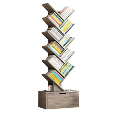 Imagem de Prateleira de armazenamento de chão para livros, CDs, plantas, estante organizadora de árvore com armário, estante rústica para sala de estar, escritório, quarto