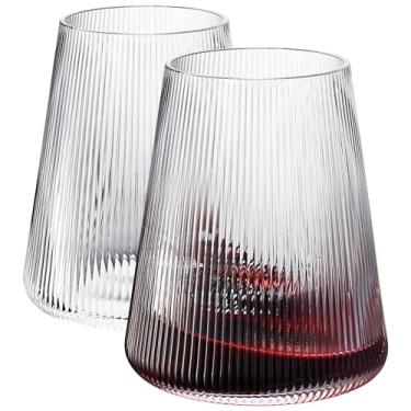 Imagem de Taças de vinho caneladas com design alemão sem haste | Conjunto de 2 | Vidro moderno premium premium de 382 g, copo de vidro para vinho tinto e branco, copos duráveis, ideia de presente para homens ou