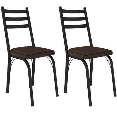 Imagem de Kit 2 Cadeiras Para Cozinha Tubular D-13 Nara De Aço Preto-imbuia