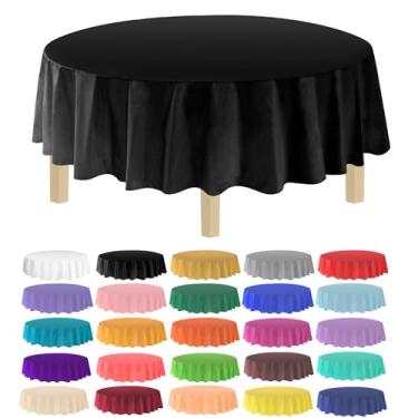 Imagem de Toalha de mesa Allgala de plástico premium com 12 unidades, peso médio, descartável, Preto, 12PK Round 84"