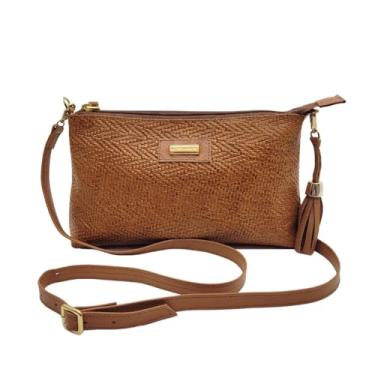 Imagem de Bolsa Transversal Feminina Couro Legítimo Alça Regulável Bolso Interno (Café Palha)