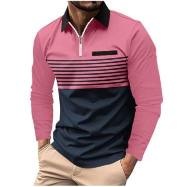 Imagem de Pulôver masculino de manga comprida gradiente atlético, moderno, confortável, casual, blusa clássica de outono para trilhas, camiseta diária, Y4 - rosa, 3G