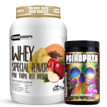 Imagem de Whey Protein 840g - 21g Proteína - Zero Açúcar + Pré Treino Psikopata Beta Tangerina 300g - Pro Corps (840g, Frutas Tropicais)