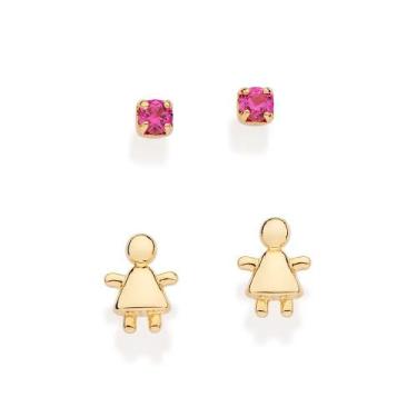 Imagem de Brincos banhado ouro 3x 24k 18k e 22k femininos pequenos rommanel kit 