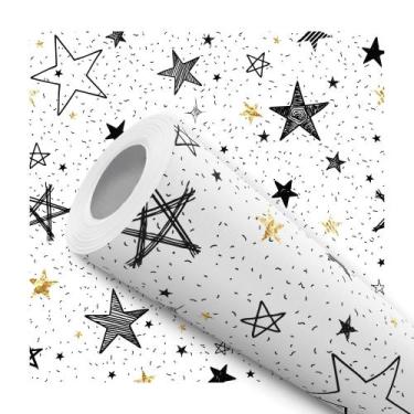 Imagem de Papel de Parede Vinílico Estrelas Pop Preto E Dourado Quarto Teen 10m 