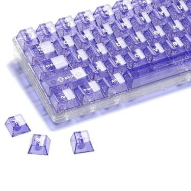 Imagem de HITIME XVX Teclas transparentes, teclas roxas transparentes 75 por cento, conjunto de teclas de cerâmica de cristal, teclas de gel brilho de policarbonato, tampas de teclas personalizadas de perfil