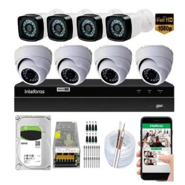 Imagem de Kit Cftv 8 Câmeras Segurança Full HD 1080p 2MP Dvr Intelbras MHDX C/ 5