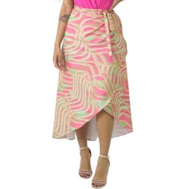 Imagem de Saia Envelope Transpassada Longa Fenda Midi Estampada Plus - Catwalk, 