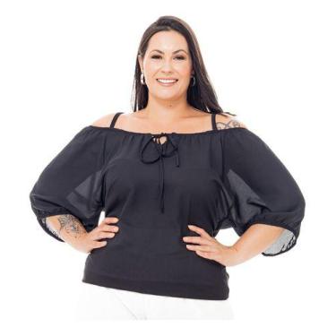 Imagem de Blusa Preta Ciganinha Plus Size Feminina Soltinha Elegante Exclusiva L