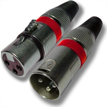 Imagem de 2 conectores xlr plug kit femea e macho cannon metal 3 polos painel ni