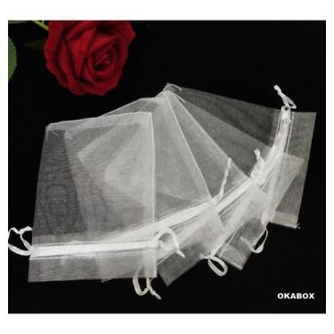 Imagem de Organza Saquinho 15x20 - Branco  50 Unidades com Fita cetim - OKABOX
