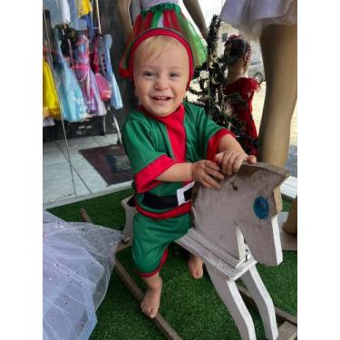 Imagem de Roupa Papai Noel Infantil com gorro incluso Vermelho ou Verde Ajudante