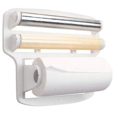 Imagem de Suporte Triplo Porta Rolo Papel Toalha Filme Parede Cozinha - Ladiv Co