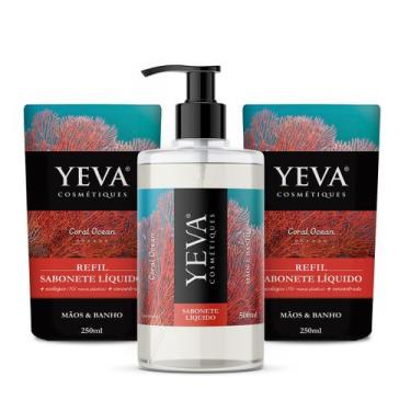 Imagem de KIT Sabonete Líquido YEVA Oceano 500ml + 2 Refil 250ml  Coral Ocean - 