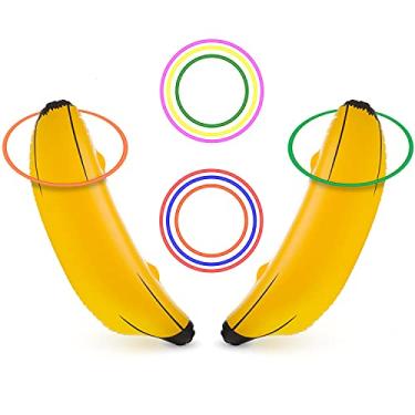 Imagem de Anel de Banana Inflável da June Fox para festa de despedida de solteira, decorações de chá de panela para festa de noivado, festa de lingerie (2 peças de bananas de 66 cm e 6 anéis de arremesso)