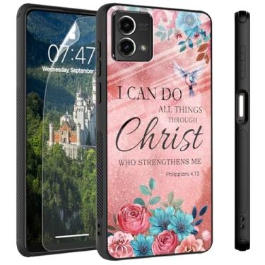 Imagem de CAPAUNVDA Capa para Moto G Stylus 5G 2023 capa traseira de vidro temperado com protetor de tela, capa de telefone de proteção à prova de choque para Moto G Stylus 5G 2023, Bíblia Filipenses 4-13