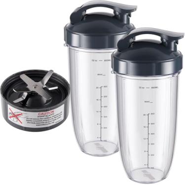 Imagem de Equust 5 peças de copos de 940 ml com tampa flip-top e lâmina extratora compatíveis com peças de reposição NutriBullet 600w/900w acessório de liquidificador