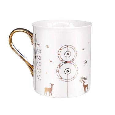 Imagem de WAVEYU Caneca de café de cerâmica para Natal, caneca chique com alça dourada xícara de café decorativa para meninas e mulheres para presentes ideais, 293 ml (branco)