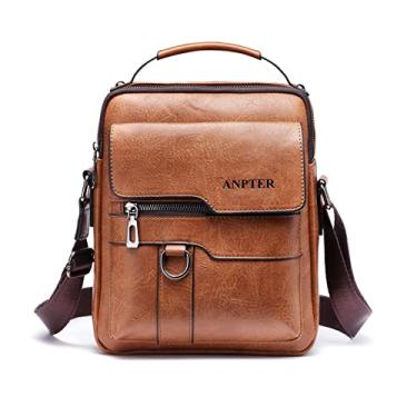 Imagem de Bolsa mensageiro masculina transversal pequena vintage couro PU bolsa bolsa transversal lateral, Bolsa mensageiro masculina marrom