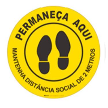 Imagem de Adesivo de Chão de Vinil Permaneça aqui, Mantenha distância Amarelo Br