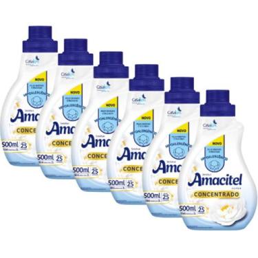 Imagem de Kit 6 Amaciante Roupas Concentrado Amacitel Cheiro Suave 500ml - CasaK