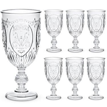 Imagem de 6 peças de taça de vinho vintage coloridas taças de água de plástico de 212,6 g taças de vinho retrô em relevo taças de água para bar de vinhos, suco, chá de bebê, recepção de casamento, festa de