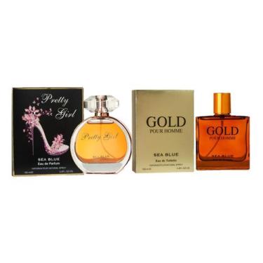 Imagem de Kit Perfumes Gold Masculino + Pretty Girl 100ml Sea Blue Importados