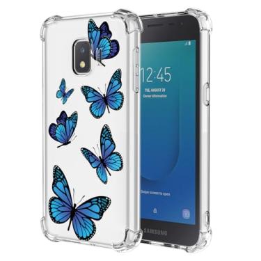 Imagem de KOARWVC Capa para Galaxy J2 Core, Capa para Samsung J2 Pure SM-J260, TPU macio, absorção de choque, fina, protetora, padrão borboleta, capa traseira para Samsung Galaxy J2 Core Blue Butterfly