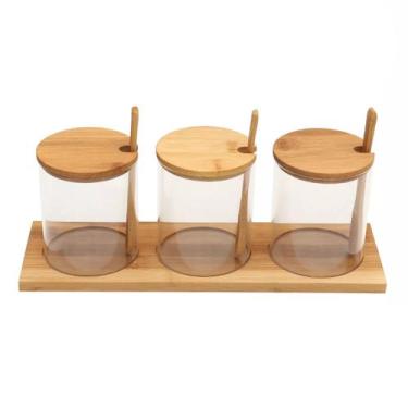Imagem de Kit 3 Potes Porta Temperos Condimentos Vidro Tampa Bambu - Kadê