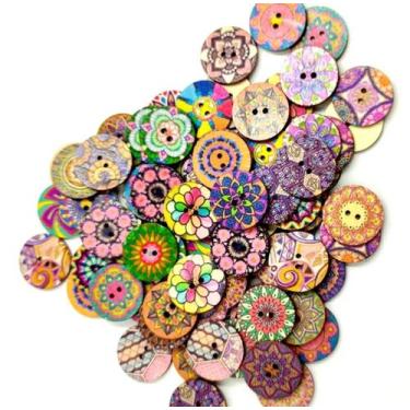 Imagem de 100 Botões Madeira Decorativos Scrapbook 15mm Artesanato DIY - Doce Te