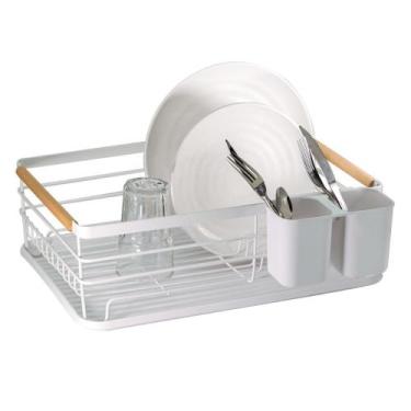 Imagem de Escorredor de Louça Prato Talher Metal Madeira 43x32cm Cesto Design Mo