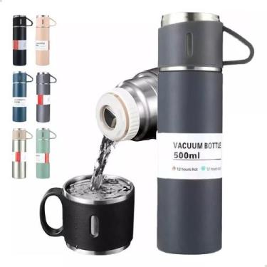Imagem de Kit Garrafa Térmica Vacuum Flask Set Inox 500ml + 3 Xícaras - VACCUM
