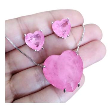 Imagem de Conjunto Colar E Brinco Coração Pedra Zirconia Fusion Ice - DeCastro j