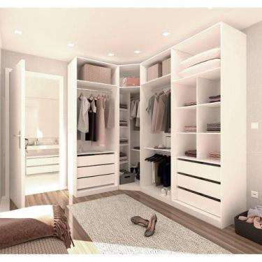 Imagem de Guarda Roupa Canto 3 Peças, 6 Gavetas, 4 Cabideiros Branco - KIT
