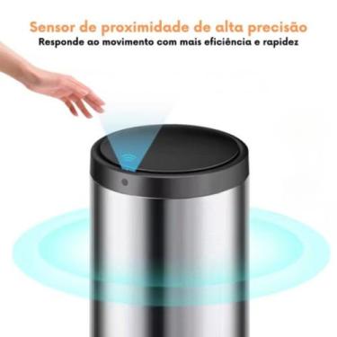 Imagem de Lixeira Automática Redonda em Aço Inox 50 Litros com Sensor - Globalmi