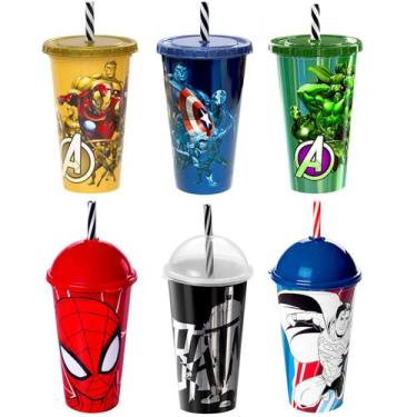Imagem de Kit 6 Copos 500ml Plasútil Homem Aranha Homem de Ferro Batman Hulk e S