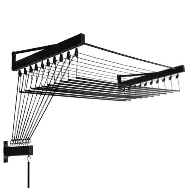 Imagem de Varal Parede Individual 12 Varetas Alumínio 90 Cm Roldanas - Bitenfer 