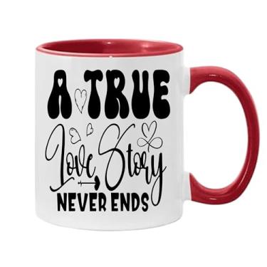 Imagem de SpreadPassion Caneca de café A True Love Story Never Ends, presente para namorado e namorada, presente de dia dos namorados, presente para marido e esposa, ideia de presente de dia dos namorados