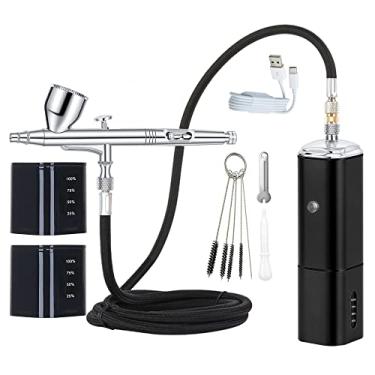 Imagem de Casubaris Kit de Aerógrafo Portátil Sem Fio com Compressor, Caneta de Pincel de Ar de Ação Dupla Recarregável e Substituível de Parada Automática, Combina com Diferentes Armas de Aerógrafo para Barbei