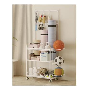 Imagem de Garage Sports Equipment Organizer，Home Gym Storage Holder，Lockable Sports Ball Cage Storage Rack， for Yoga Mat, Foam Roller,Yoga Strap,Resistance Bands,(White,78.5 * 35.7 * 145cm/30.9 * 14 * 57in)