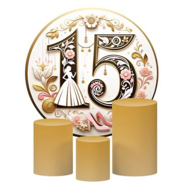Imagem de Kit 4 Capas Decorativas Para Festa de 15 Anos Sublimado Várias Estampas - Tecido Premium - Para Festas, Eventos e Datas Comemorativas. (Palha)