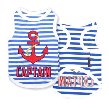 Imagem de Parisian Pet Roupas de verão para cães | Camiseta divertida "capitão" com estampa bordada, tamanho M