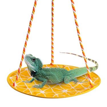 Imagem de Swirge Rede de balanço de lagarto, 15,7 x 24,8 cm rede de répteis escalada cama suspensa para dragão barbudo, lagarto, lagartixa, cobra (treliça amarela)