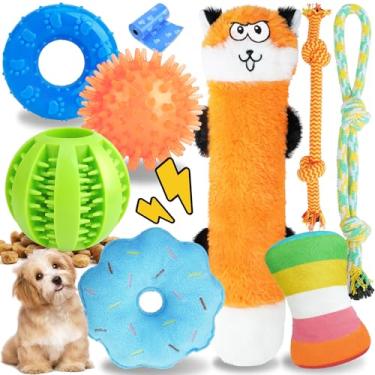 Imagem de PatsFran Brinquedos para filhotes de cachorro para dentição, pacote com 9 brinquedos interativos para cães pequenos, brinquedos para mastigar filhotes para o tédio com corda, bola de petisco e