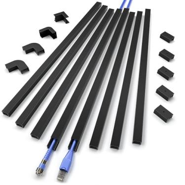 Imagem de Escondedor de parede para um cabo de 345 cm, capas de cabo ZhiYo para fios na parede, parede de cobertura de cabo de fácil instalação, cabos de cobertura de canal preto, parede de gerenciamento de