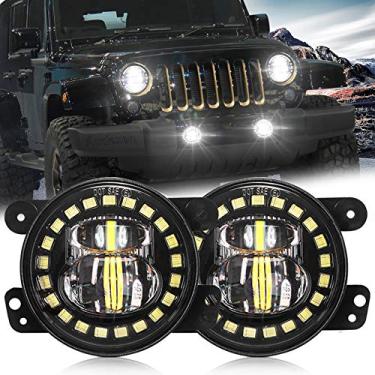 Imagem de AUDEXEN Farol de Neblina Led de 4" com Anel de Halo Branco/Projetor de Faróis de Neblina Compatível com Jeep Wrangler 2007-2018 Jk Jku Tj Lj Freedom Edition Faróis de Neblina - Compatível com Pontos